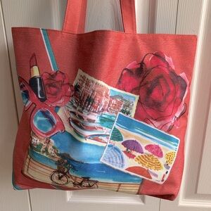 ❤️ Lancôme Orange Red Postcard Tote Bag - Orange